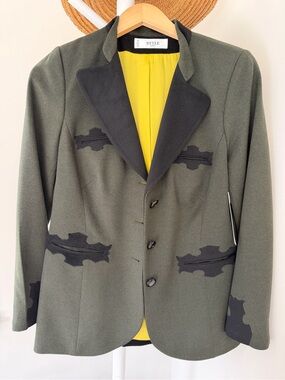 Vintage Loro Piana Olive Green Blazer with Black Trim and Yellow Lining